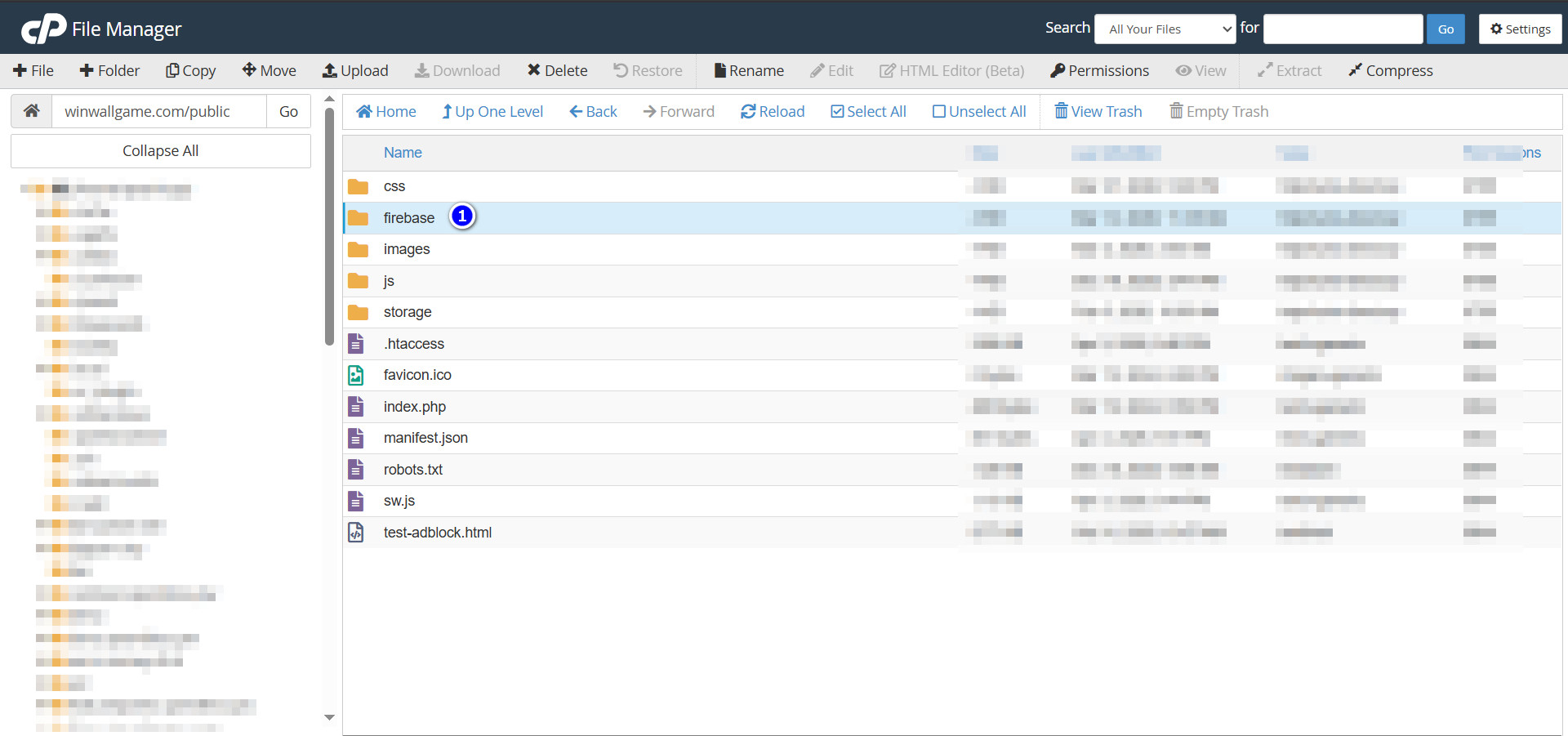 cPanel - public folder contents with firebase folder