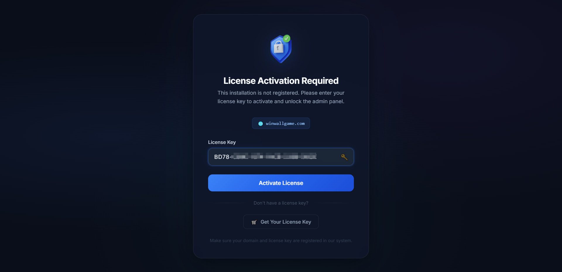 License Activation Required page on your script