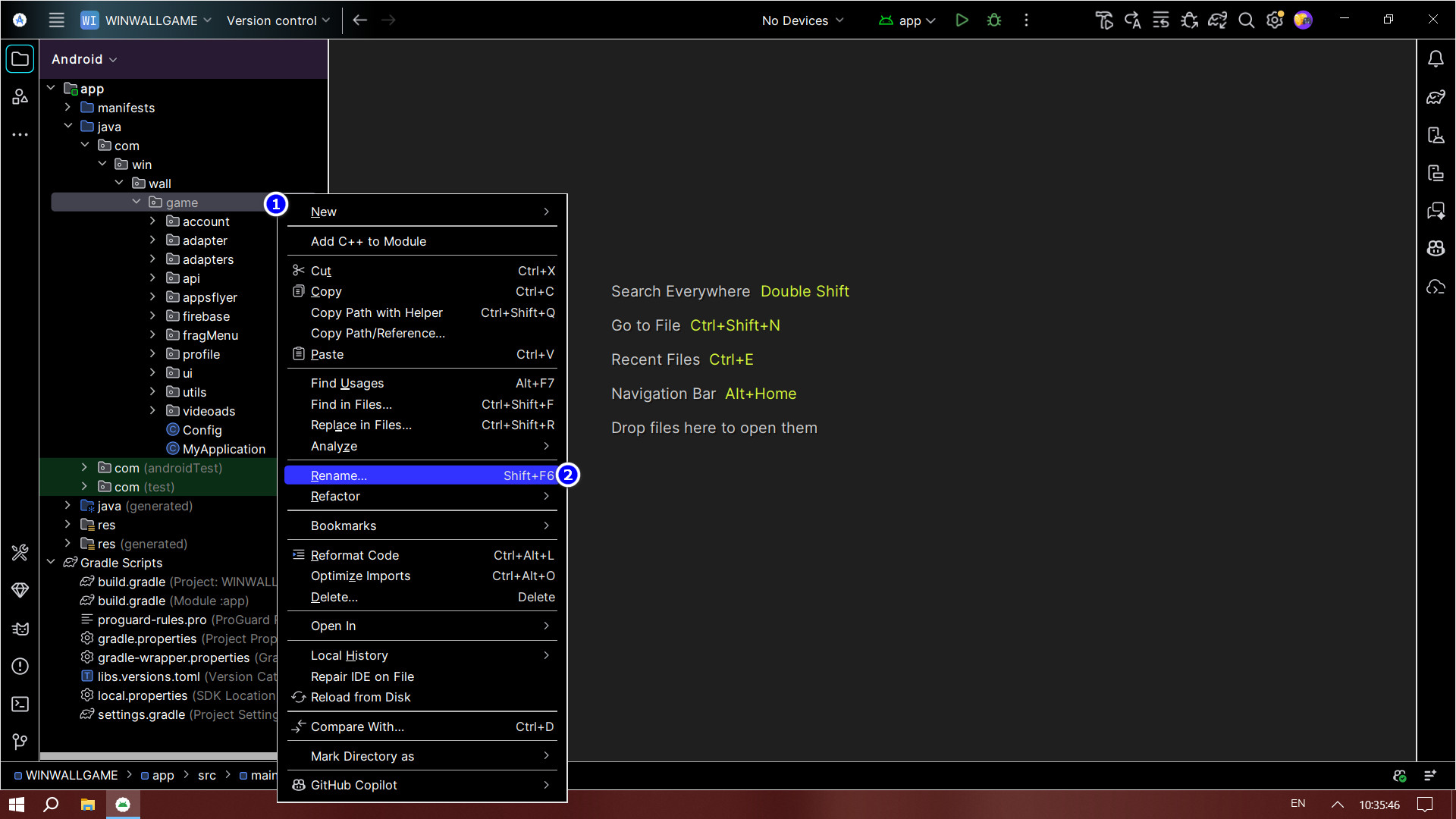 Options Menu for Package View